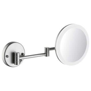 Circular LED Wall Mount One Side 5x Magnifying Make Up Mirror, Brushed Nickel