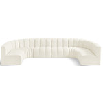 Meridian Furniture - Arc Velvet Upholstered 8-Pc. U-Shaped Modular Sectional, Cream - Give your living room or den the perfect blend of style and versatility with this Arc velvet fabric curved modular Sectional. Part of the Arc modular furniture collection, this Sectional comes upholstered in rich cream velvet fabric and features deep channel tufting that adds a touch of luxury while enhancing comfort and support. A seamless combination of form and function, this chair can be used with other Arc pieces to create a myriad of configurations in your well-curated room.