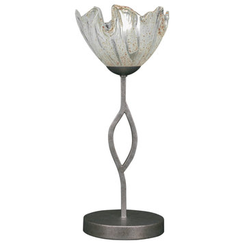 Revo Mini Table Lamp In Aged Silver, 7" Italian Ice Glass
