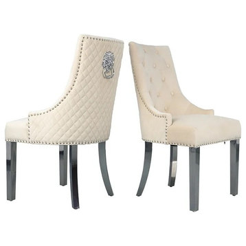 2 Pack Dining Chair, Chrome Stainless Steel Legs & Soft Velvet Seat, Khaki