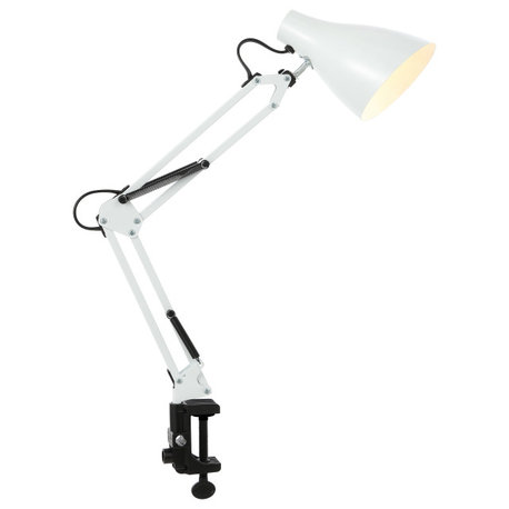 28.5" Industrial Adjustable Articulated Clamp-On LED Task Lamp, Black, White