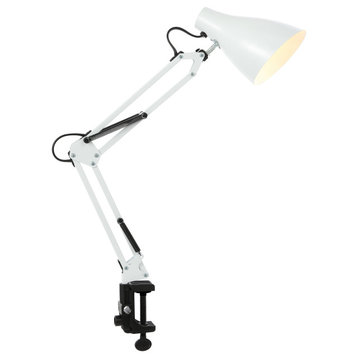 Odile 28.5" Industrial Adjustable Articulated Clamp-On LED Task Lamp, Black, White
