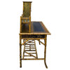 Consigned Antique Victorian Scorched Bamboo Writing Desk With Stain Glass Door