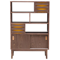 Vodder 4-Tier Upright Cabinet, Midcentury Modern Wood Bookcase, Walnut