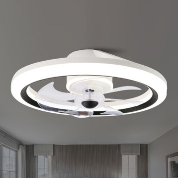 19" Matte White Flush Ceiling Fan App Cor temperature Dimming LED for Bedroom