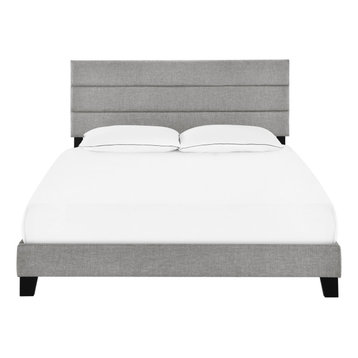 Horizontally Channeled Upholstered Queen Bed, Glacier Gray