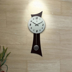 Hilton Glass Dial Mounted to Curved Black Wood w. Aluminum Pendulum Clock - Wall Clocks