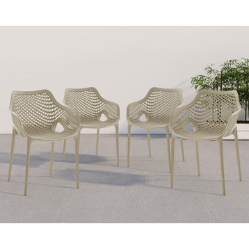 Mykonos Outdoor Patio Dining Chair (Set of 4), Taupe, With Arms