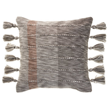 Sophisticated Grayscale and Red Tasseled Throw Pillow
