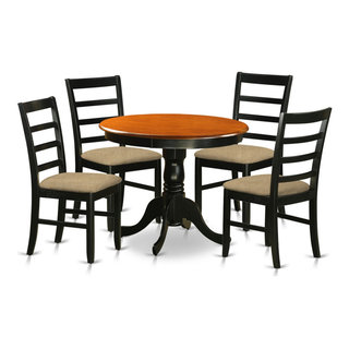 Dining Furniture With Linen Chairs, Black and Cherry - Traditional ...