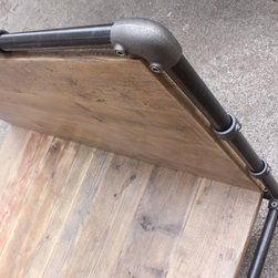 Amy Dark Steel Pipe & Reclaimed Industrial Scaffolding Board Double Bed Frame - Headboards