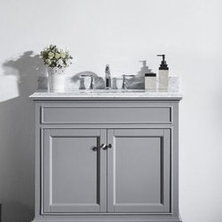 36 inch Gray Bathroom Vanity Set with White Carrera Marble Top - Bathroom Vanities And Sink Consoles