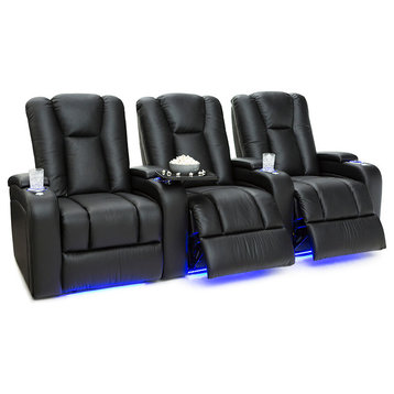 Seatcraft Serenity Leather Home Theater Seating Power Recline, Black, Row of 3