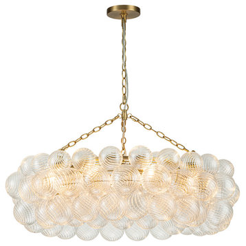 Contemporary Ribbed Glass Globe Round Tiered Chandelier, 8 Lights