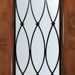 Slab Single Door 80 Wood Alder La Salle 1 Panel 3/4 Lite Wrought Iron - Front Doors