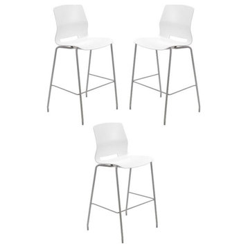 Home Square 30" Plastic Bar Stool in White - Set of 3