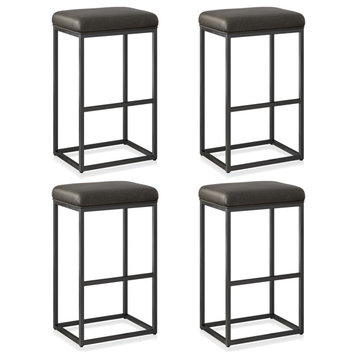 30" PU Leather Bar Height Bar Stools Set of 4, with Metal Base, Grey & Black
