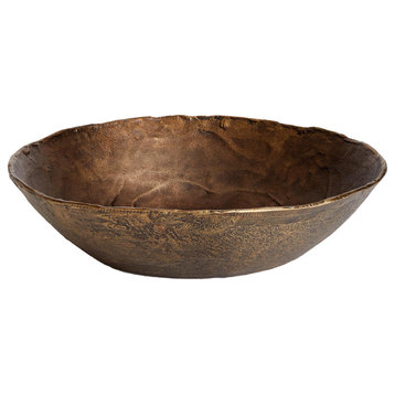 Textured Brass Bronze Organic Round Decorative Bowl 17 in Large Modern Rustic