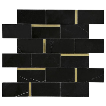 TNNGG-05 Black/Gold 2"x4"Subway Tile Marble Backsplash Wall Tile, 10 Sheets