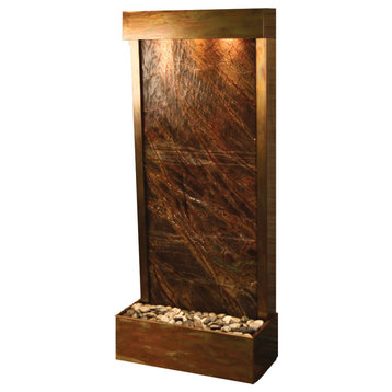 Harmony River Flush Mount Water Fountain, Brown Marble, Rustic Copper