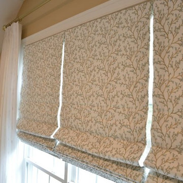 Lovely Bedroom Roman Shades and Sheer Drapes