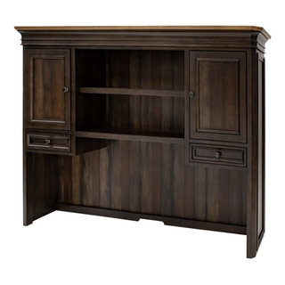 Executive Hutch With Wood Doors Two Drawers Fully Assembled Brown ...