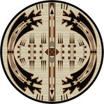 American Dakota - Horse Thieves Rug, Natural, 8'x8' Round, Round - The two central figures in this rug may have just returned from a horse raid.  The inlaid arrows tell part of the story.  This striking rug turns an ordinary room into ?The? room.  Made in America!