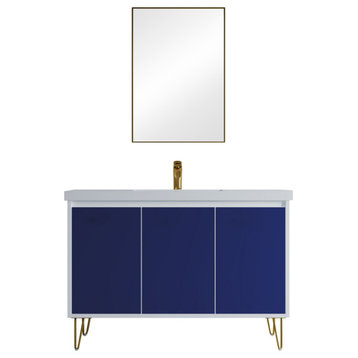 Dello 48" Single Bathroom Vanity Set With V Legs, Blue