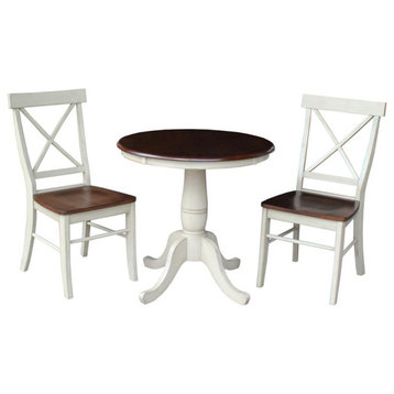 30 Round Pedestal Dining Table With 2 X-Back Chairs