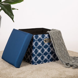 Glitzhome Cube Oxford Foldable Storage Ottoman w/Padded Seat, Navy Blue - Products