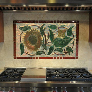 Kitchen Backsplash-Art Nouveau Sunflowers - nstalled