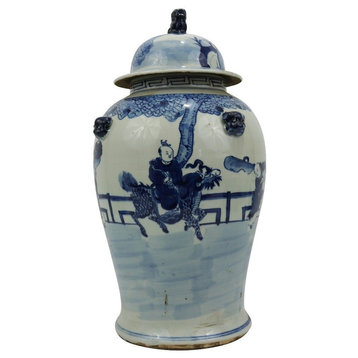 Vintage Style Blue and White Chinese Porcelain Temple Jar Children Motif 19"