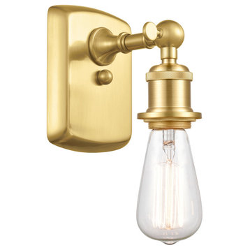 Bare Bulb 1 Light Sconce, Satin Gold, LED