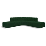Meridian Furniture - Arc Boucle Fabric Upholstered 6-Pc. L-Shaped Modular Sectional, Green - Give your living room or den the perfect blend of style and versatility with this Arc boucle fabric curved modular Sectional. Part of the Arc modular furniture collection, this Sectional comes upholstered in rich green boucle fabric and features deep channel tufting that adds a touch of luxury while enhancing comfort and support. A seamless combination of form and function, this chair can be used with other Arc pieces to create a myriad of configurations in your well-curated room.