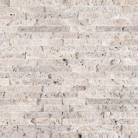 Silver Travertine Splitface Pattern Marble Tile, 10-Pieces