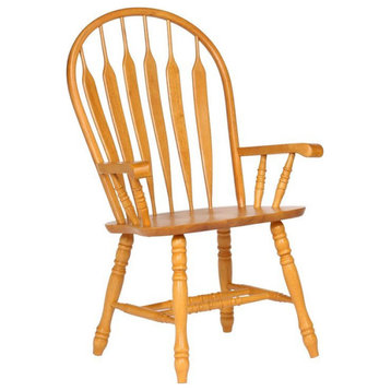 Selections Comfort Windsor Dining Chair with Arms Light Oak Solid Wood Armchair