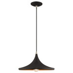 Livex Lighting - Livex Lighting Black 1-Light Mini Pendant - Combining a black color with a gold finish inside, this mid century modern mini pendant light will illuminate contemporary decor beautifully. Ideal above a kitchen island or entryway, this design features a wide disc shape complementing the contemporary look.