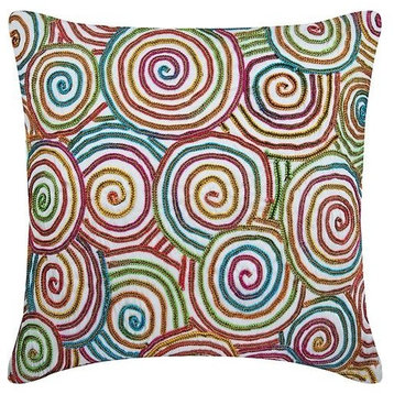 Multi Decorative Pillow Cover, Multi Colored 16"x16" Silk, Multi Color Strands