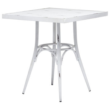 Farmhouse Patio Dining Table, Aluminum Frame With Square Top, Distressed White