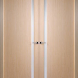 Contemporary Bleached Oak Interior Double Door, Frosted Glass Strip - Interior Doors