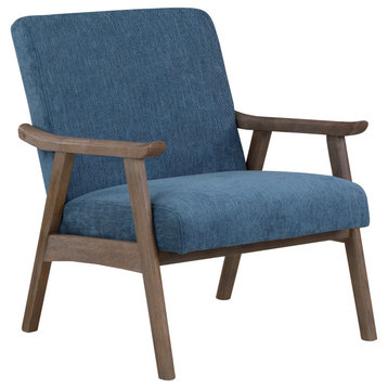 Weldon Armchair, Navy Fabric With Brushed Brown Finished Frame