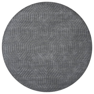 Technique 8' Round Solid Dark Gray Hand Loomed Area Rug