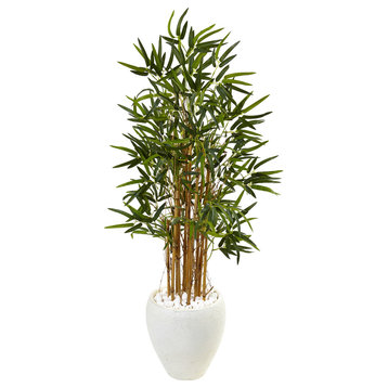 4' Bamboo Artificial Tree, White Oval Planter