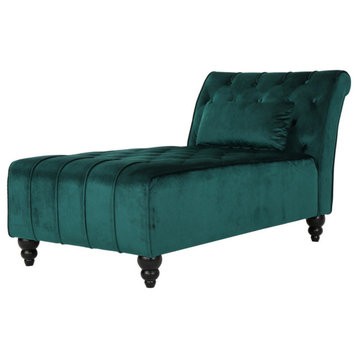 GDF Studio Rafaela Tufted New Velvet Chaise Lounge, Teal