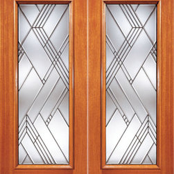 Modern Beveled Glass Entry Double Door, Triple Glazed Glass Option - Front Doors