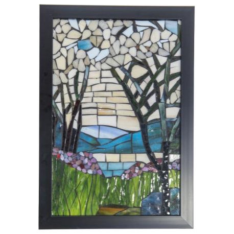 Dale Tiffany M0003M Magnolia Iris, 18" Mosaic Art Glass Wall Panel, Multi-Color