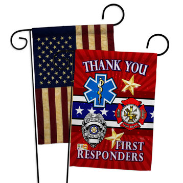 First Responders Garden Flags Pack USA Vintage Applique Double-Sided 13x18.5