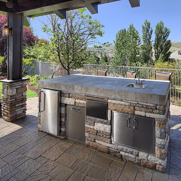 Outdoor Kitchen under Wood Pergola
