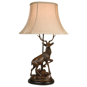English Deer Facing Right Lamp, Fabric Linen