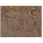 Bareens Designer Rugs - Eclectic Ziegler Adrienne Gold Hand-Knotted Wool Rug - 2'0'' x 2'10'' - Enhance the ambiance of your home with this magnificent Persian-influenced Turkish hand-knotted rug made by skilled artisans capable of creating the most exceptional vegetable dyes and hand-spun wool. This exquisite handmade rug is a one-of-a-kind  Kafkaz, otherwise identified as Chobi, Chobi Peshawar, Oushak, or Ziegler rug. These handmade rugs are crafted in Pakistan utilizing superior-quality wool imported from Australia, New Zealand, and Korea in two types of weaves: the Persian weave and the Mori weave. This rug is meticulously crafted by hand using the finest natural vegetable dyes extracted from local plants. The artisans use a blend of hand-spun local and fine merino wool, resulting in a rug with a compelling texture, higher lanolin content, and longer staple. The artisans occasionally incorporate natural or artificial silk into the pile to enhance specific motifs. The finished product is an awe-inspiring execution of flawless design and an understated palette that exudes elegance.